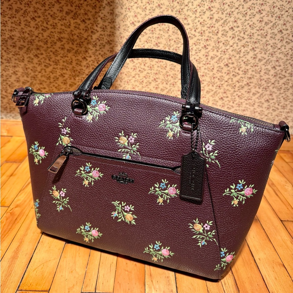 Coach Authentic Brown & Flowers with Metallic Stitching!